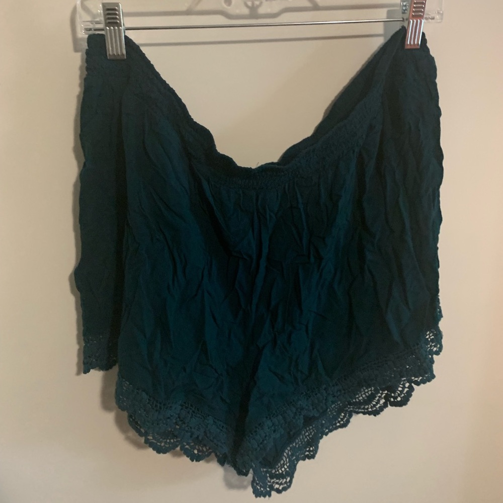 Teal Shorts with Crochet Trim